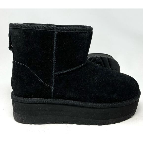 🔴SOLD UGG Classic Mini Platform Black Suede Boots Women Size 10 NEW - Picture 3 of 12